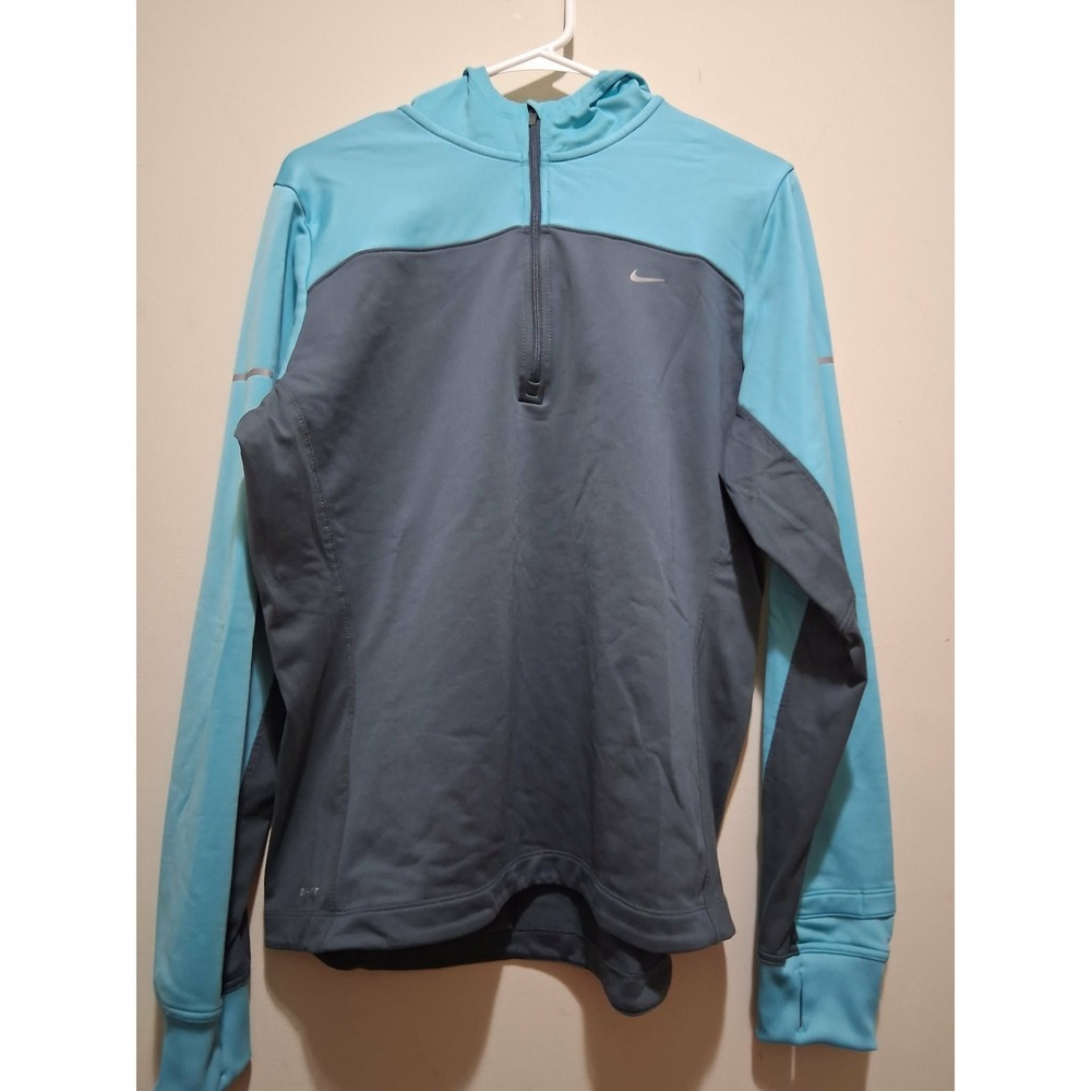 Nike Dri Fit Half Zip Hoodie Mens XL Sweatshirt Aqua Grey Athletic Long Sleeve‎